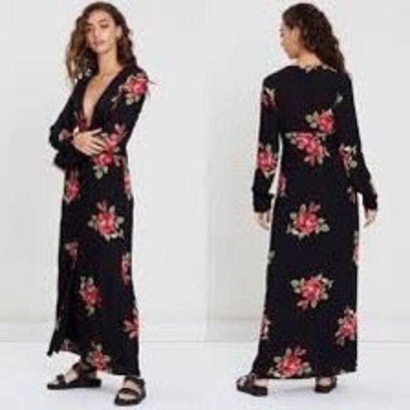 Amuse Society Women's All Buttoned Up Black Floral Maxi Dress Size Mediu… - Picture 1 of 8